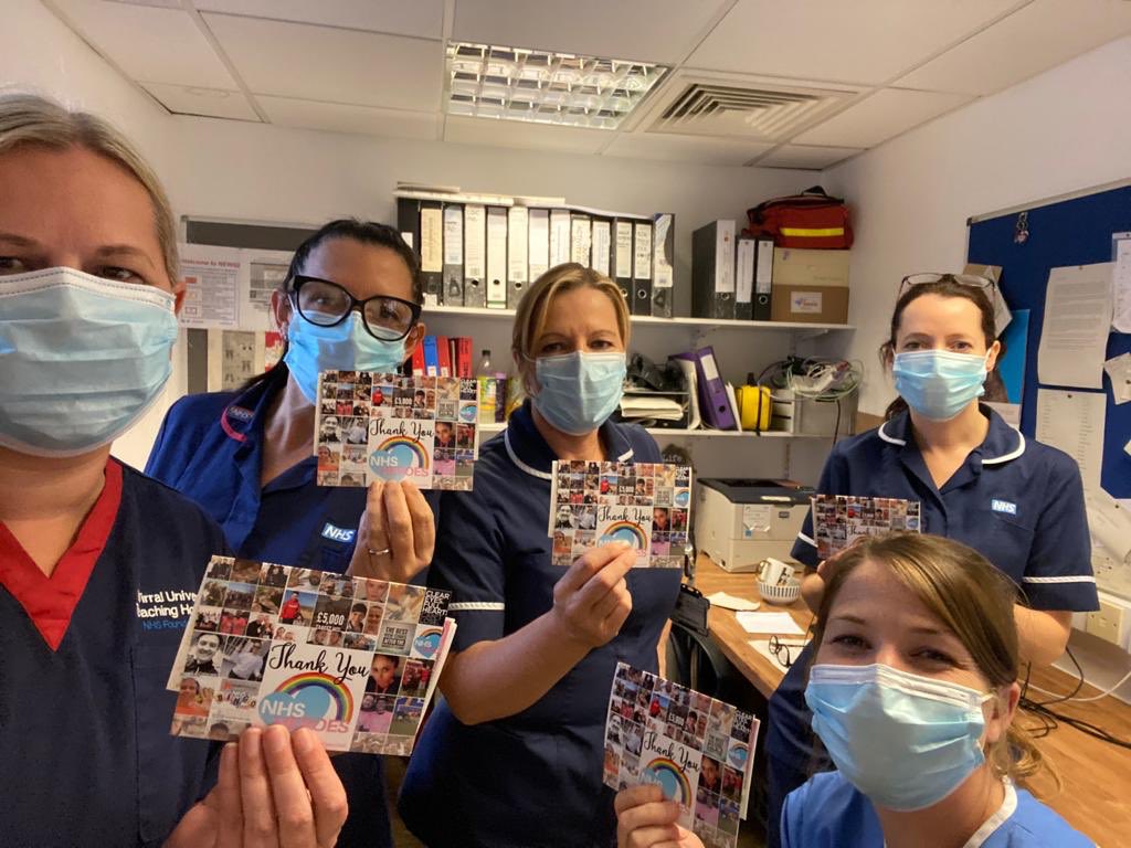 Just received this photo from the Critical Care Team at Arrowe Park Hospital - today each member of the team has received a £50.00 Love2Shop Voucher and a ‘Thank you’ card from the £6,800.00 raised by #TeamDDB during lockdown. Our NHS Heroes - Forever Grateful 💙