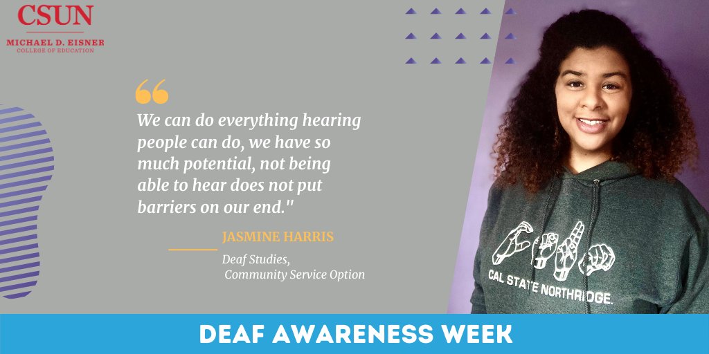 EisnerEducation's tweet photo. Celebrate Deaf Awareness Week! Read about our amazing students in Deaf Studies and learn about the Deaf Community. https://t.co/gD6djWOD7V #DeafAwarenessWeek2020 #CSUNDeafStudies https://t.co/atXNYzQ6Sk