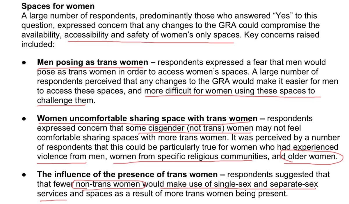 More on women’s spaces. I notice that the use of “older women” crops up a lot as if young women and girls don’t count. I suspect this is because so many are totally indoctrinated and this is reflected in the responses. Also here we are called “non trans women”.