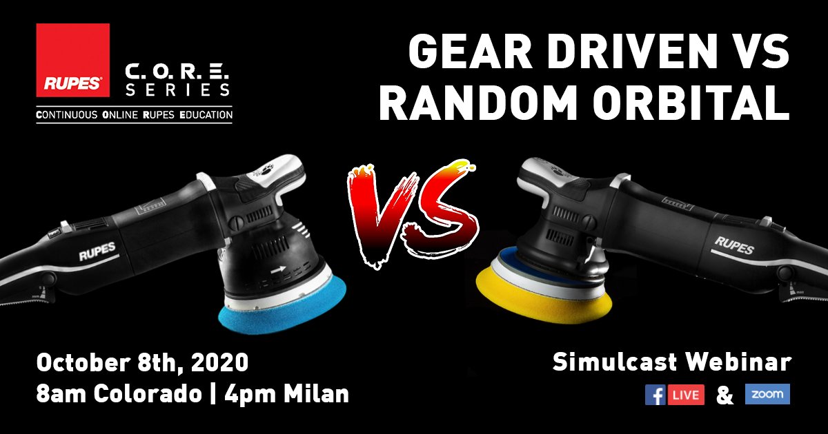RUPESSpA's tweet image. 🇬🇧 🇺🇸 C.O.R.E. Series Webinar broadcast in English
GEAR DRIVEN VS. RANDOM ORBITAL
October 8th, 4 pm (Italy time)
REGISTER NOW: tinyurl.com/yxnjy8h4
We take a complete look at both tool movements and their specific advantages.

#rupes #rupesbigfoot #geardriven #randomorbital