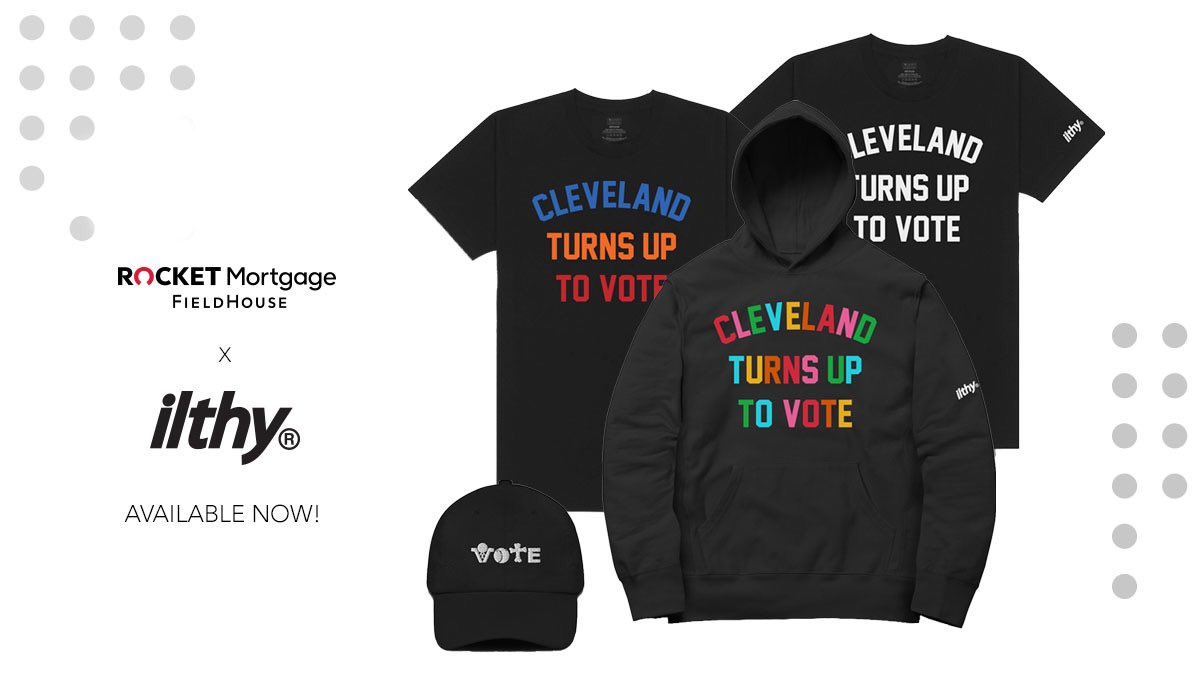 RocketArena's tweet image. Happy Voter Registration Day! We’ve teamed up with @ilthy for a limited edition VOTE apparel collection. 

Available at 10am at the FieldHouse Atrium or online. #TurnUpToVote #ilthy #vote #nationalvoterregistrationday