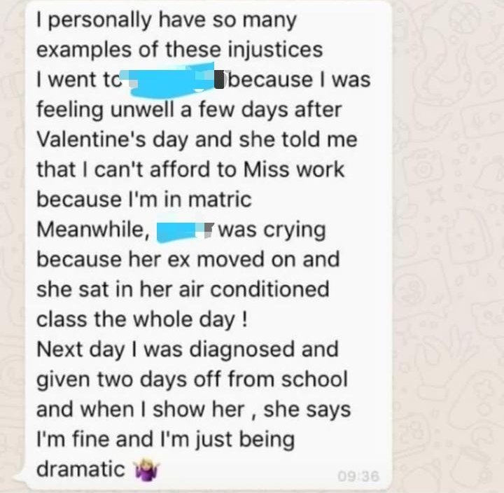 RHSRevolution20's tweet photo. 1)A sick black learner versus a dramatic coloured learner. 2)A late black learner versus an even later white learner. 3)A group of black learners versus a group of coloured learners. 
#RooseveltRacism
#ItsTimeForJustice
#LiberatingBlackYouth
#WhiteAutocracyMustFall https://t.co/6CMLOi3bwD