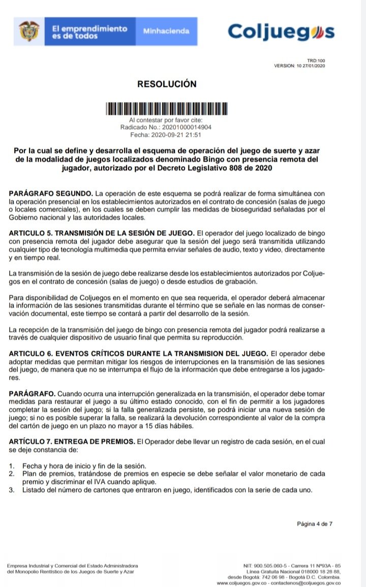 Cornazar2's tweet photo. A continuación presentamos la resolución de Coljuegos que define y desarrolla el esquema de operación de Juegos Localizados denominado Bingo https://t.co/B5mSuGcUY3