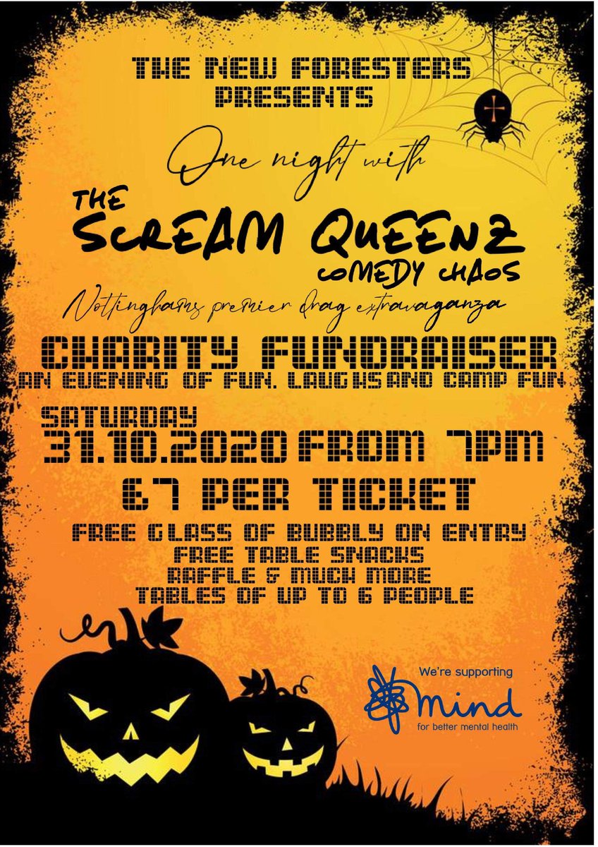 selmaclitz's tweet photo. We're back!On 31st October 2020 we will be at The New Foresters for a night to raise money for Mind. A charity close to our hearts. Its a ticketed event (£7) 
Make sure you get your tickets now people ..message The New Foresters Facebook page to get yours @things_to_do @Notts_TV https://t.co/L7Z673Dap3