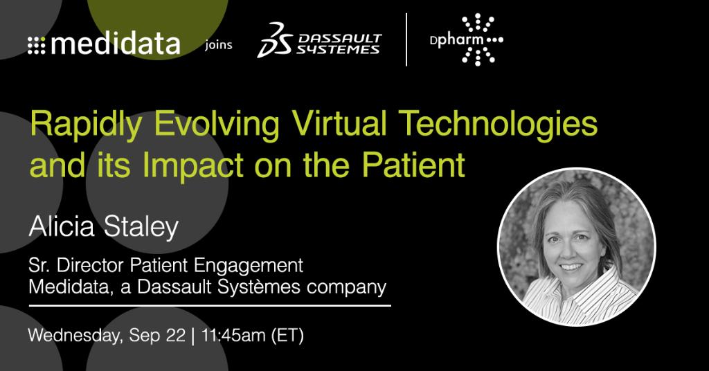 Medidata's tweet photo. Changing the paradigm of study conduct to enable virtualization of clinical trials has become the #lifescience industryβs new focus. Join @stales at #DPharm2020 to learn the impact of new digital technologies on the patient @ConferenceForum
Reg w/ MDATA10: https://t.co/c9J7OLY8an https://t.co/qNtwV8ISkT