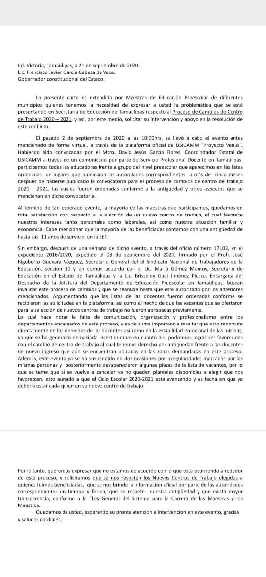 RCampuzano's tweet photo. En #Tamaulipas y con la complacencia de @USICAMM_OFICIAL aun no se realizan los cambios intraestatales en educación básica. Maestras de preescolar solicitan la intervención del gobernador @fgcabezadevaca para poner orden en @EDUCATAM de @MarioGmezMonrr1. https://t.co/s0LEFZdRXH