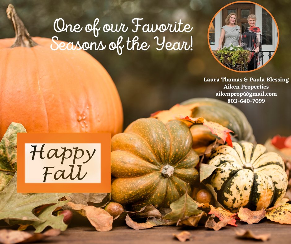 AikenProperties's tweet image. Happy Fall! We love the crisp air, the changing of the leaves all the Fall Activities! What is your favorite part of Fall? #aikenproperties #happyfall #firstdayofall #aikensc #aikeninfo #aikenrealestate #realestateinaiken