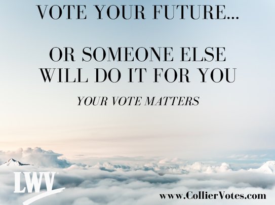 Use your voice, register to vote!!!

@FCVoters, @rochellealleyne, @StandByYourMail, @MFOLParkland, #LWVCollier, #RegisterCollier,