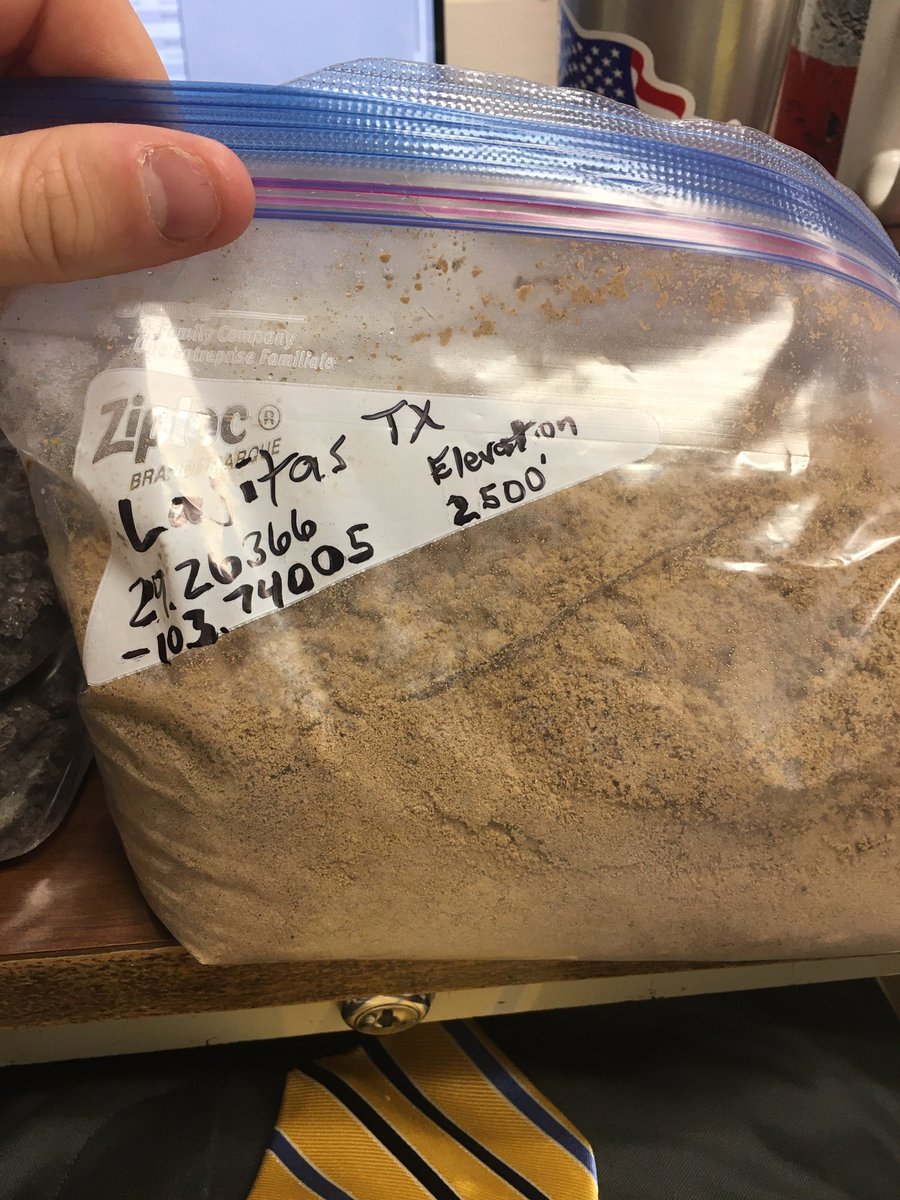 djm_1993's tweet photo. Thankful for coworkers with odd connections! Thanks to Mrs. Street for my dirt from the Mountains and Basins of Texas! Working to provide better visuals for my students this year. @LeeSaisd #servingSAISD2020 https://t.co/QtujTQwaOf