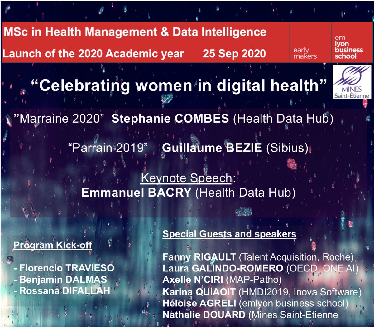 Benjamin Dalmas (@benjamindalmas) on Twitter photo MSc #HMDI T-3: this year we'll celebrate women in digital health care! We gathered an amazing line-up that will follow an opening keynote by Stéphanie Combes and Emmanuel Bacry from <a href="/HealthDataHub/">Health Data Hub</a>!
Let the show begin 🤘
<a href="/MINES_StEtienne/">MINES Saint-Étienne</a> <a href="/EMLYON/">emlyon business school</a> MSc #HMDI T-3: this year we'll celebrate women in digital health care! We gathered an amazing line-up that will follow an opening keynote by Stéphanie Combes and Emmanuel Bacry from <a href="/HealthDataHub/">Health Data Hub</a>!
Let the show begin 🤘
<a href="/MINES_StEtienne/">MINES Saint-Étienne</a> <a href="/EMLYON/">emlyon business school</a>