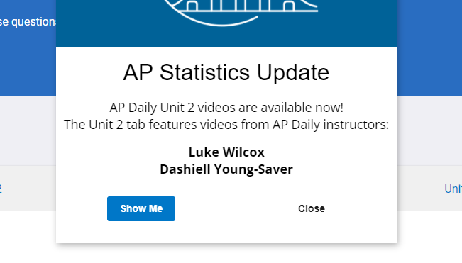 skewthescript's tweet image. Unit 2 AP Daily videos are out in AP Classroom! Featuring @wilcoxl22 and @dashyoungsaver. You'll see a lot of very similar contexts to our linear regression unit. Read how to use AP Daily alongside Skew The Script here: mailchi.mp/74cb0d25c254/t… #apstats #iteachmath #MTBoS