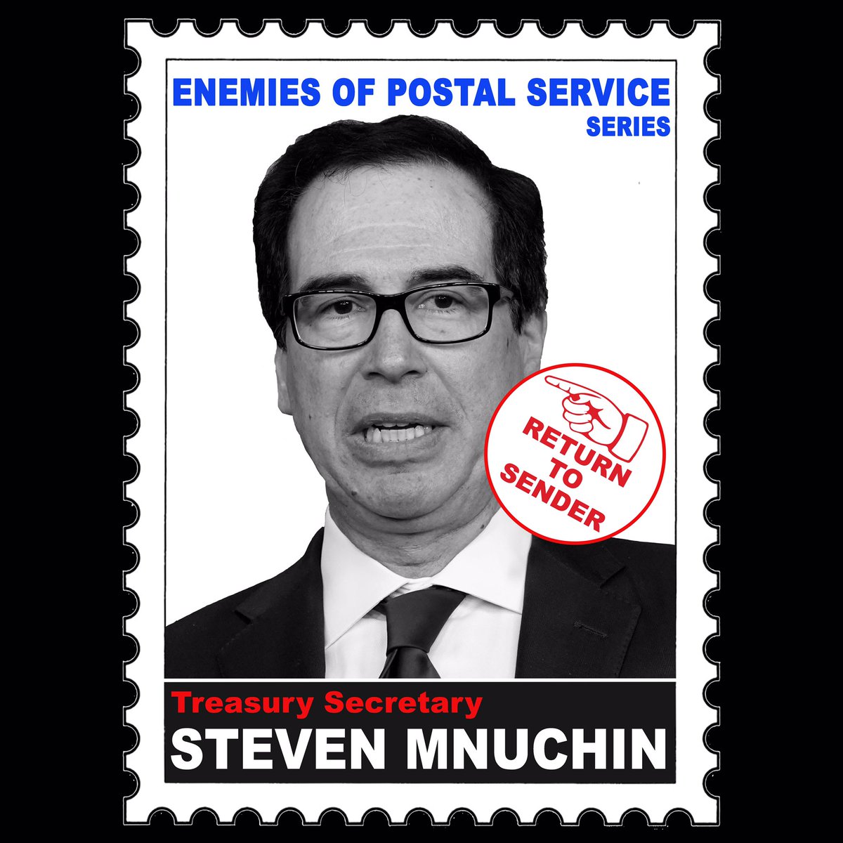 • Steven Mnuchin illegally injected himself into postal operations before DeJoy's appointment• Likely is the one who put DeJoy forward as a candidate for Postmaster General• Insisted on onerous terms to a $10 billion emergency coronavirus loan to the USPS.      /5