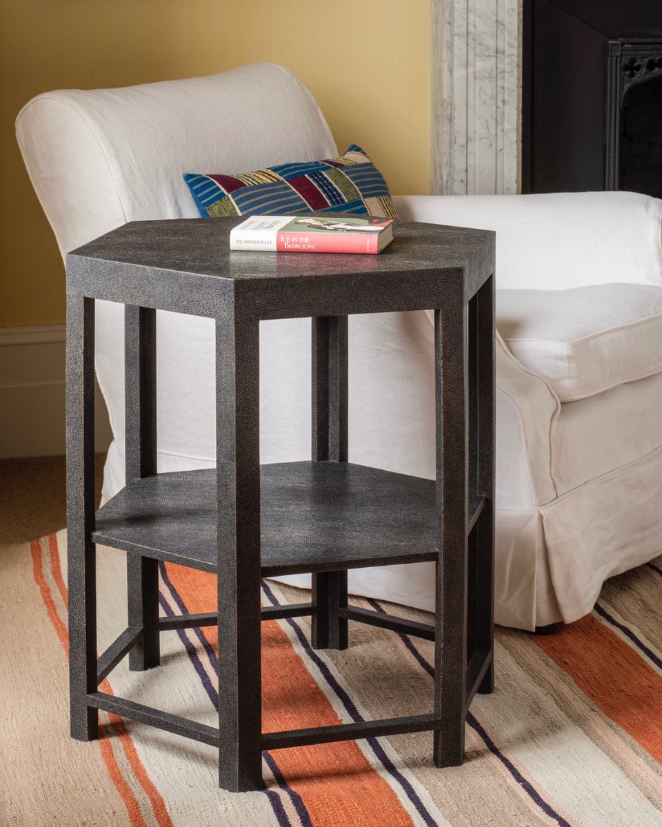 A neat and versatile design, the Fairmont Side Table centres around a classic hexagonal shape.  It is given a contemporary twist thanks to the textured faux shagreen finish.

#vaughandesigns #lighting #interiordesign #home #interiors #fairmont #table #elthamcollection #newproduct