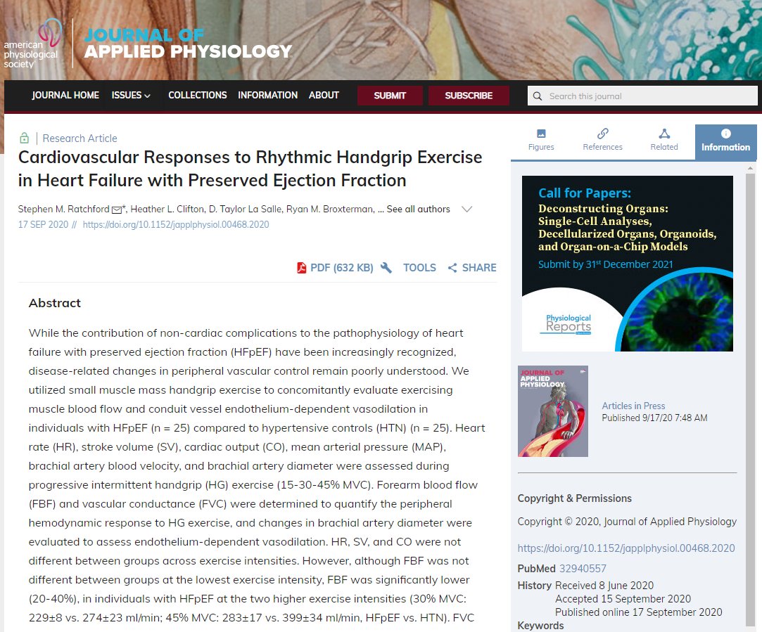 Journal of Applied Physiology (@japplphysiol) on Twitter photo #ArticlesInPress, “Cardiovascular Responses to Rhythmic Handgrip Exercise in Heart Failure with Preserved Ejection Fraction” By: Stephen M. Ratchford, et al. 
doi.org/10.1152/japplp…
#JAPPL #SmallMuscleMassHandgripExercise #BloodFlow #ArticlesInPress, “Cardiovascular Responses to Rhythmic Handgrip Exercise in Heart Failure with Preserved Ejection Fraction” By: Stephen M. Ratchford, et al. 
doi.org/10.1152/japplp…
#JAPPL #SmallMuscleMassHandgripExercise #BloodFlow