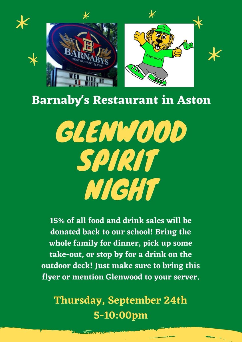 Let Barnaby's in Aston handle dinner on Thursday night and help support Glenwood!