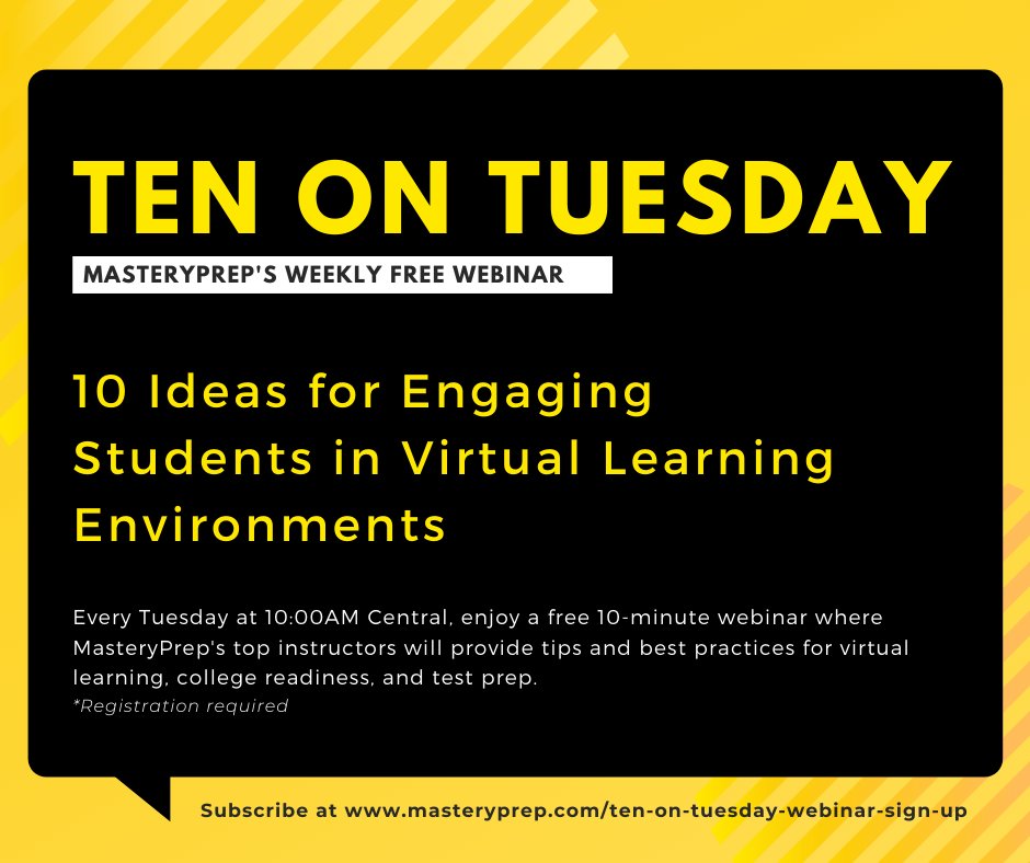 Today's the day! Don't forget to join us for our Ten on Tuesday webinar today at 10:00am CT. Hope to see you there! 
Click here to register: zoom.us/webinar/regist…
#freewebinar #educationalwebinar #education #students #blendedlearning #virtuallearning