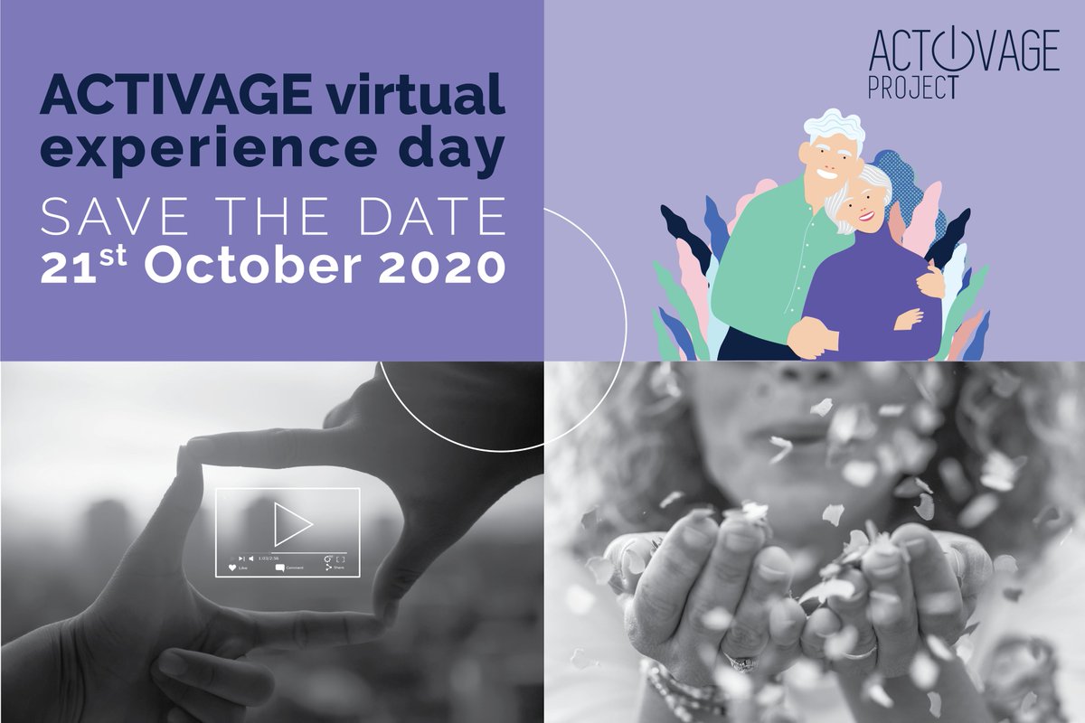 ACTIVAGEproject's tweet photo. SAVE THE DATE🎊ACTIVAGE VIRTUAL EXPERIENCE DAY will take place on 21st October 2020! Join us to know more about the impact generated in the #IoT &amp; #activeageing fields and our exciting future plans through #AugmentedReality! Register here👉 https://t.co/LiQlzdPLs5 #ACTIVAGEbigday https://t.co/FEAffmQNxh