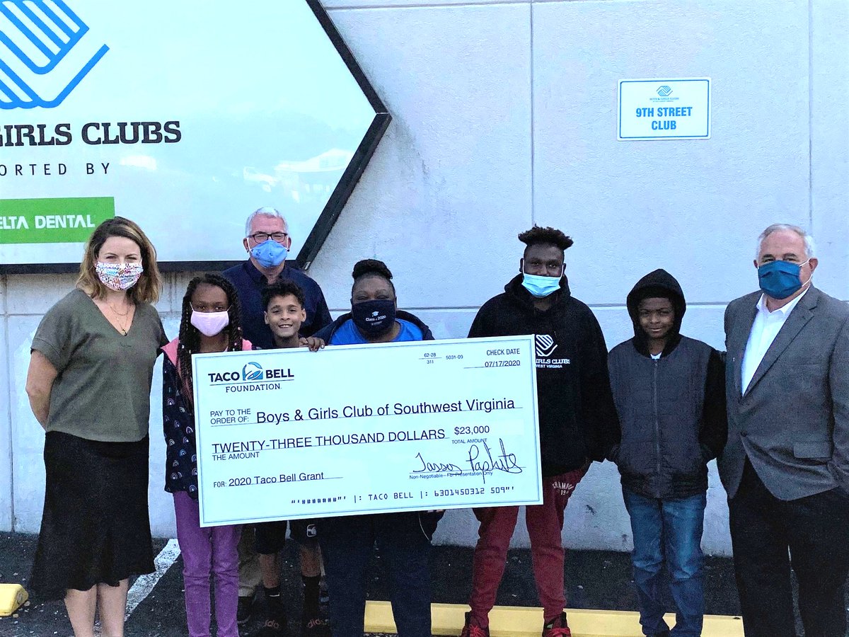 The Boys &amp; Girls Clubs of Southwest Virginia would like to say a big thank you to Joe Mangano and the <a href="/tacobell/">Taco Bell</a> Foundation! Thank you for your generous donation to our Clubs and supporting #GreatFutures!💙