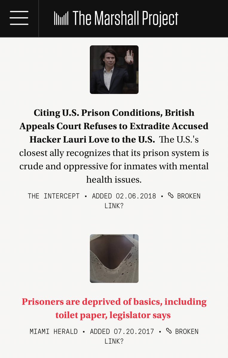 Some of the sources Kopelman referred to, citing inhumaine prison conditions in the US.  #Assange  https://ccrjustice.org/torture-us-prisons https://www.themarshallproject.org/records/1367-prison-conditions https://www.thenews.com.pk/latest/493703-expert-witnesses-tell-court-motiwalas-basic-human-rights-will-be-violated-in-us-custody-if-extradited