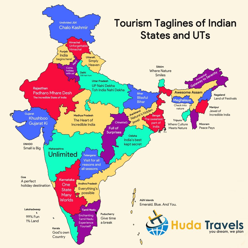 Tourism Taglines of Indian States & UTs
#promotedomestictourism #bharatdekho #IncredibleIndia