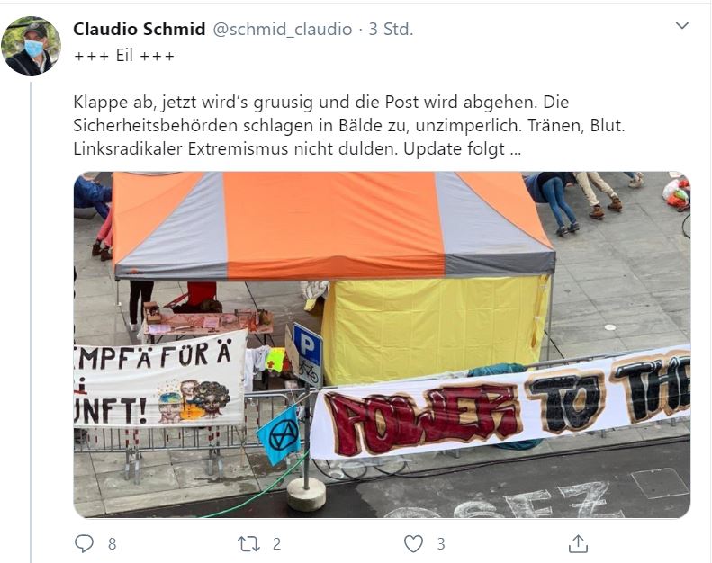 tilmorrow's tweet photo. Claudio Schmid ist übrigens @svpzh Kantonsrat. 
Sein Tweet dokumentiert exemplarisch, die perversen Gewaltphantasien vieler @SVPch Exponenten. Das hier Jugendliche für Klimaschutz protestieren, macht das Ganze noch unerträglicher. #RiseUpForChange https://t.co/D17FHACE42