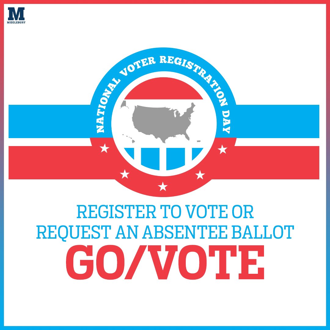 middsoftball's tweet photo. Today is National Voter Registration Day! Check your eligibility at go/vote, see how to get involved, register, or request an absentee ballot. #MiddVotes #NESCACvotes https://t.co/cLSsO9SLlk