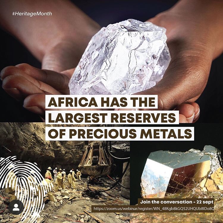 Of the five most expensive precious metals: rhodium, palladium, gold, iridium and platinum, African is home to all and the worlds largest producer of 3 of the 5.