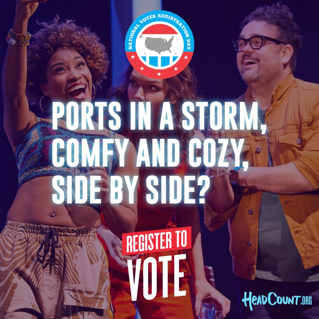 CompanyBway's tweet image. “...by side!” Make sure you’re #VoteReady. Register to vote or check your status with @HeadCountOrg + Text VOTER COMPANY to 40649 today. #BroadwayVotes #NVRD #NationalVoterRegistrationDay