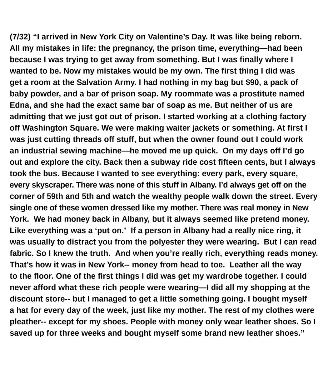 (7/32) “I arrived in New York City on Valentine’s Day. It was like being reborn. All my mistakes in life: the pregnancy, the prison time, everything—had been because I was trying to get away from something..." #TattletalesfromTanqueray