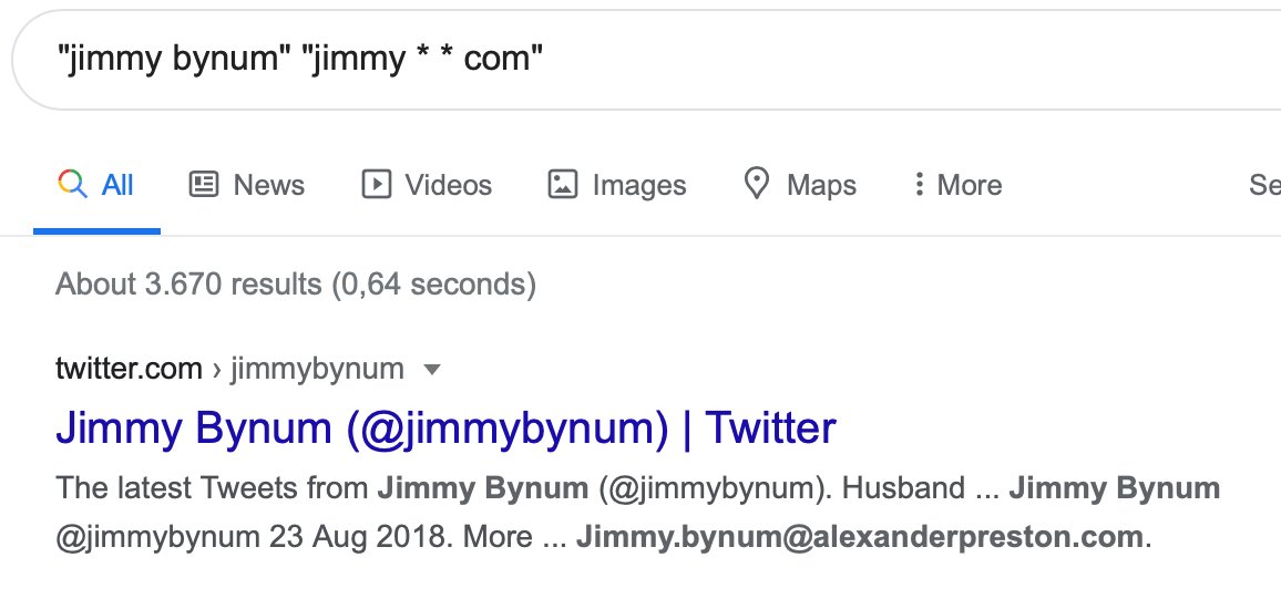 henkvaness's tweet image. Brilliant e-mail finding tip, although normally Google doesn&apos;t allow truncation in search queries (only in operators and in this example)  #google #email #osint
