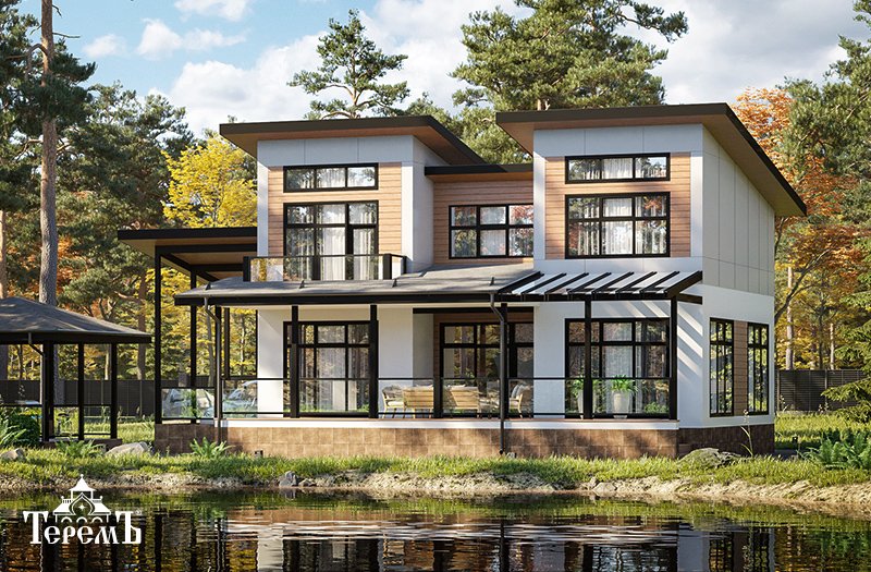 ProTerem's tweet image. Привлекающий внимание авангардным дизайном двухэтажный коттедж «Маяковский 5» - роскошное воплощение мечты о комфортной загородной жизни. При необходимости есть возможность пристройки террасы-навеса площадью более 26 м2, которая будет вписываться в общую архитектуру дома.