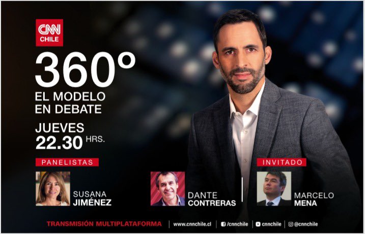 DMatamala's tweet photo. Este jueves, 3er capítulo de 360°: el modelo en debate en @CNNChile. 
Chao a la lógica crecimiento versus medio ambiente, hola a la economía verde ♻️
¿Cómo dar el gran salto a la economía del futuro? 
Debatimos con @susanajimenezs, Dante Contreras del @CentroCOES y @marcelomena https://t.co/f9YvHaWden
