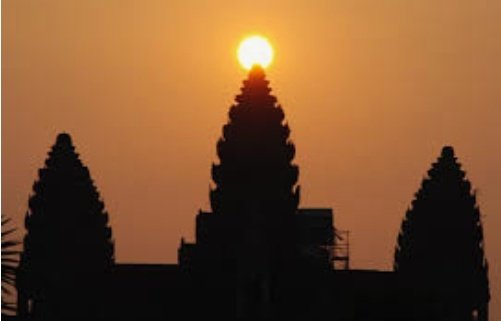  #Equinox  #Cambodia During sunrise, looking from the west gate towards  #Angkor_Wat temple, the sun is seen to rise just above the central tower , crowning it elegantly. #archaeoastronomy
