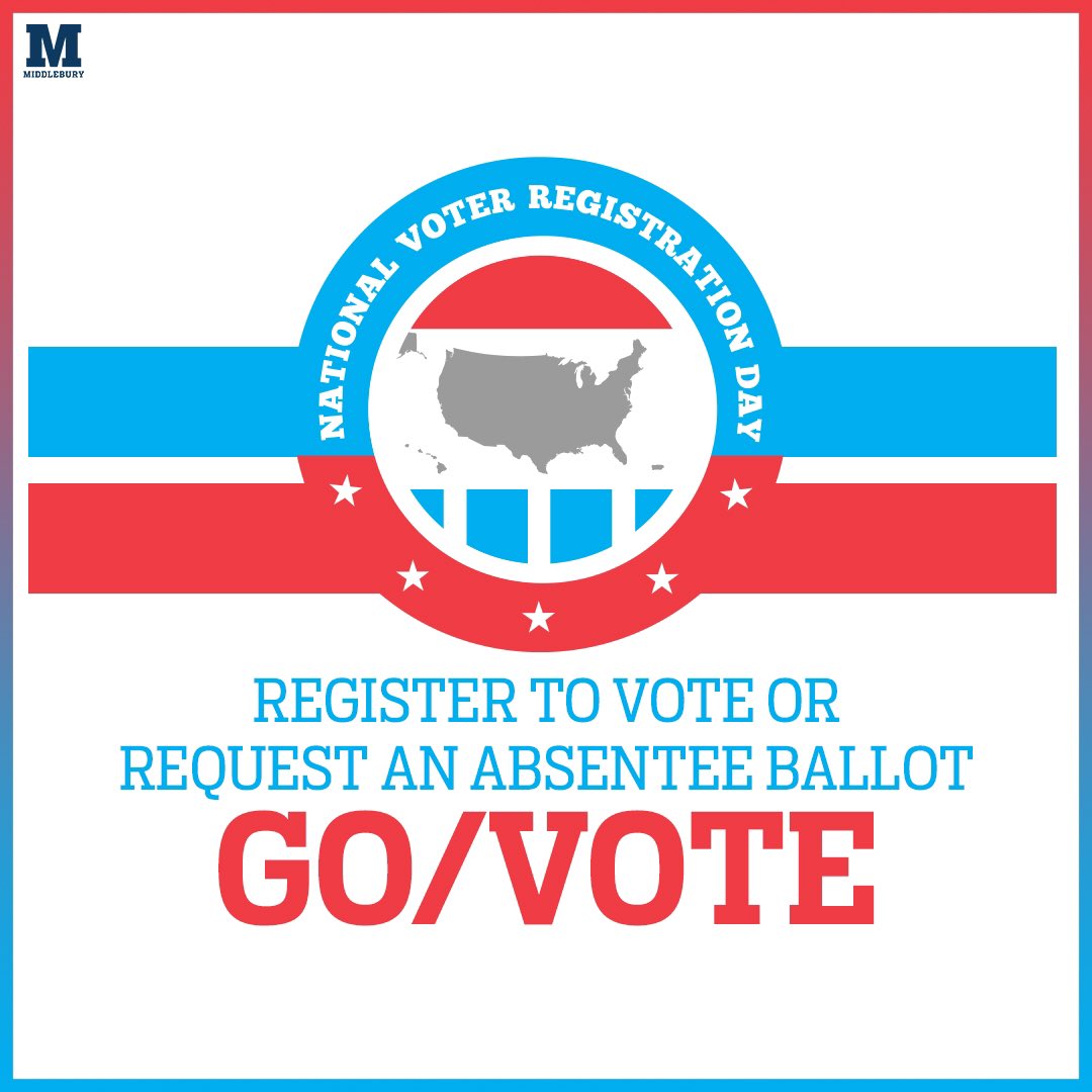middmbball's tweet photo. Today is National Voter Registration Day! Check your eligibility at go/vote, see how to get involved, register, or request an absentee ballot. #MiddVotes #NESCACvotes https://t.co/YxIkAuYzxz
