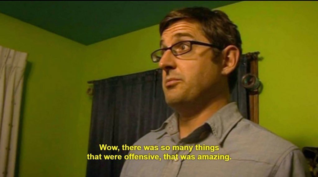daverosk's tweet image. Louis Theroux looking at the cake of his head like #GBBO