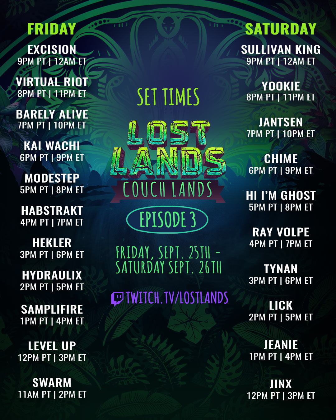 Couch Lands livestream schedule