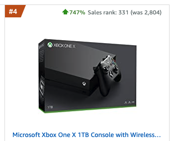 Xbox One X sales rank is up 747% on Amazon lol...

Wonder how many people bought an Xbox One X instead of an Xbox Series X amzn.to/2FUBpeS