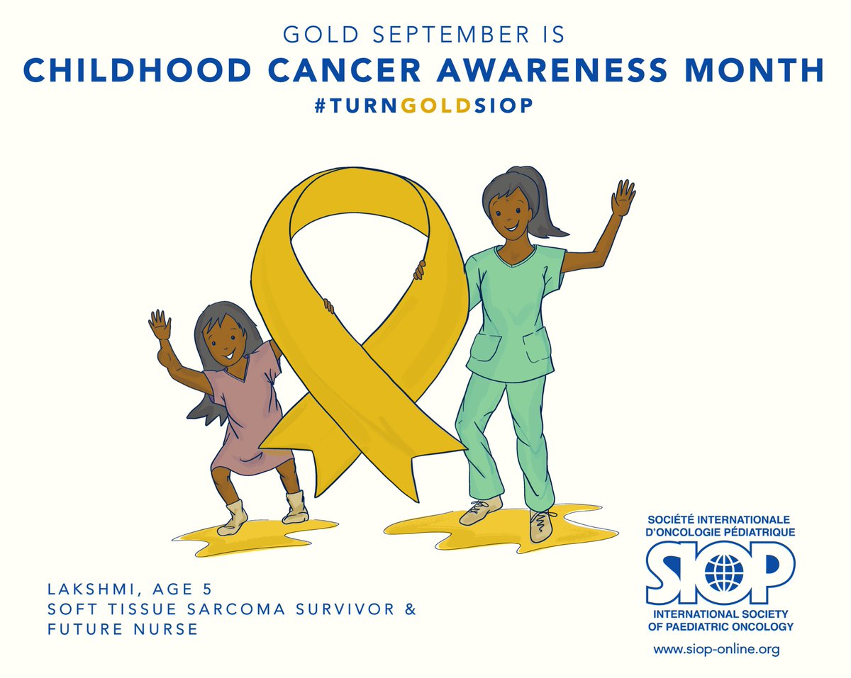 Delighted to unveil our special #ChildhoodCancerAwarenessMonth image linking to the Year of the Nurse and the Midwife! You can download it also in Chinese and Spanish and use widely, with credit to Tina Bouffet: siop-online.org/wp-content/upl… #TurnGoldSIOP