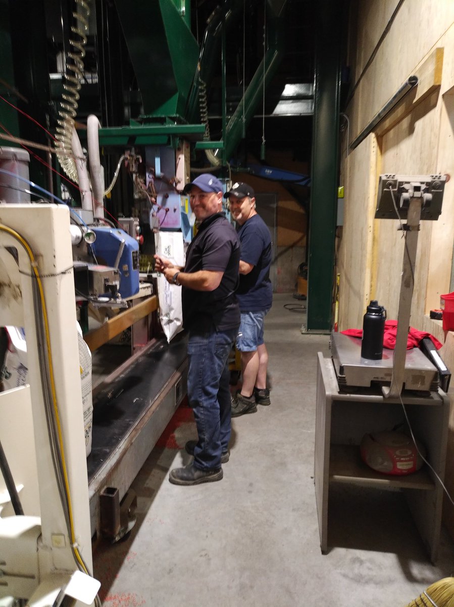 Ellen_Sparry's tweet photo. When we say we are The Wheat Team, we mean it! It's all hands on deck with @thewheatteam and twitterless #productionJeff on the bagging line. Trying to stay ahead of the #wheatwave and get product on the floor! #CMSeeds https://t.co/wGcWVWLHLl