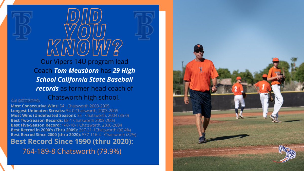 TBVipers's tweet image. Check out our 14U program lead coach Tom Meusborn in the California High School Baseball record books. 29 state records is amazing. We are lucky to have him! 

calhisports.com/2020/09/12/bas…
