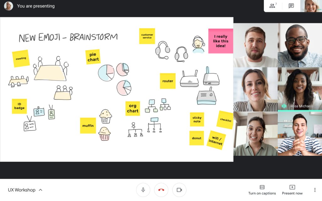 GoogleWorkspace's tweet image. Bring collaborative whiteboarding experiences to your meetings with the new Jamboard and #GoogleMeet integration → goo.gle/3j6wGFe