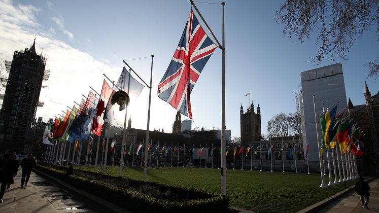 Flags outside Parliament Square. FCDO/Flickr.