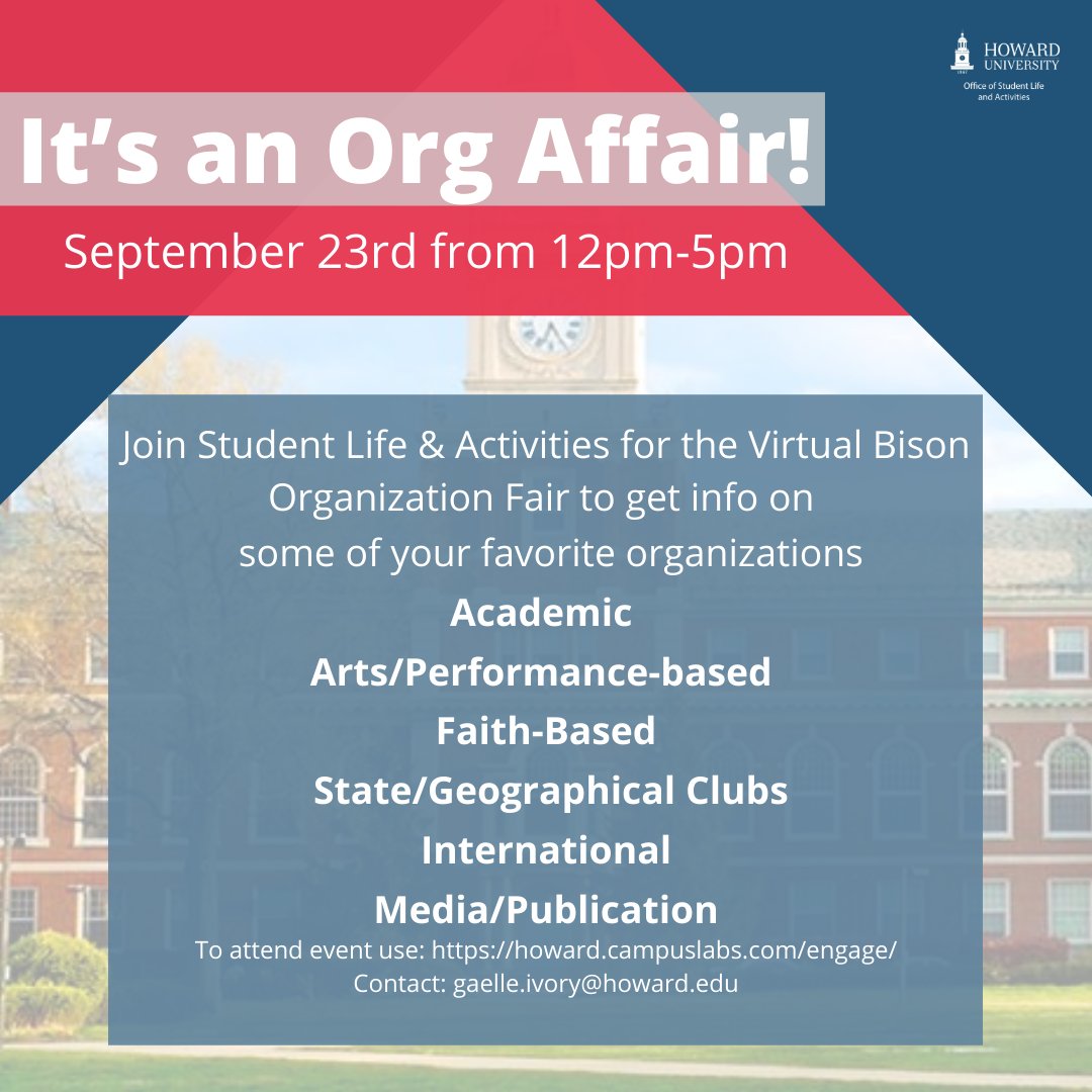 Stop by the Howard University Mock Trial Team table to find out how you can join our award winning team! Create an account on howard.campuslabs.com/ENGAGE to join. We will be online from 1pm-5pm. #bisonvirtualfair