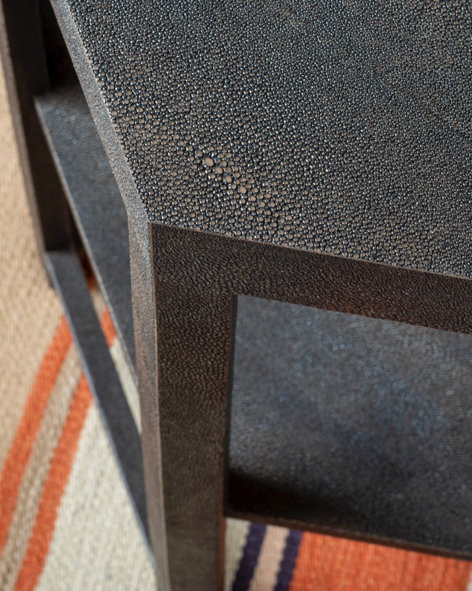 A close up shot of the Fairmont Side Table, seen here in a brown faux shagreen finish.

#vaughandesigns #design #interior123 #decoration #vaughan #englishdesign #lighting #interiordesign #homedecor #home #interiors #fairmont #table #elthamcollection #newproduct