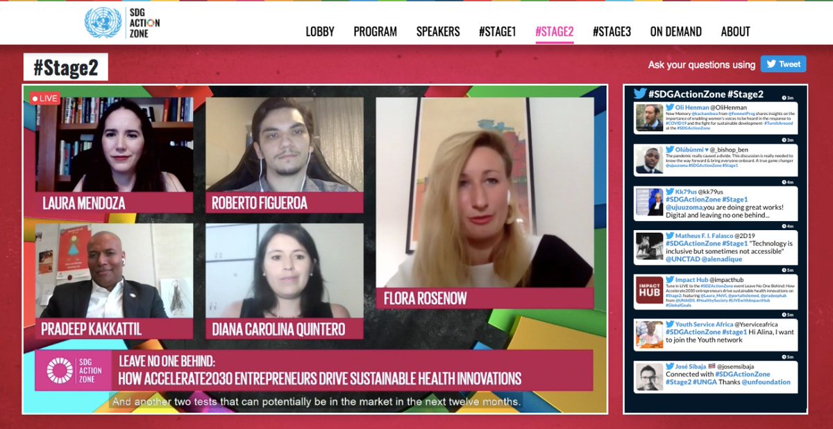¡Estamos en Vivo! Con <a href="/accelerate2030/">Accelerate2030</a> <a href="/impacthub/">Impact Hub Network</a> @SDGAction @SDGStrategyHub #SDGActionZone #stage2 
Conéctate: live.sdgactionzone.org/stage2.php