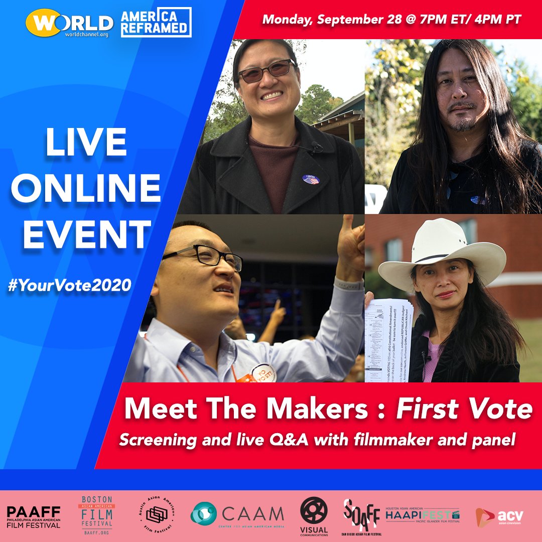 worldchannel's tweet photo. TONIGHT: RSVP to an exclusive live screening of @AmericaReFramed's @FirstVoteFilm and a discussion on AAPI voter participation. #YourVote2020 #AAPI2020 https://t.co/W863D0SPtU https://t.co/V8fseWlcm5