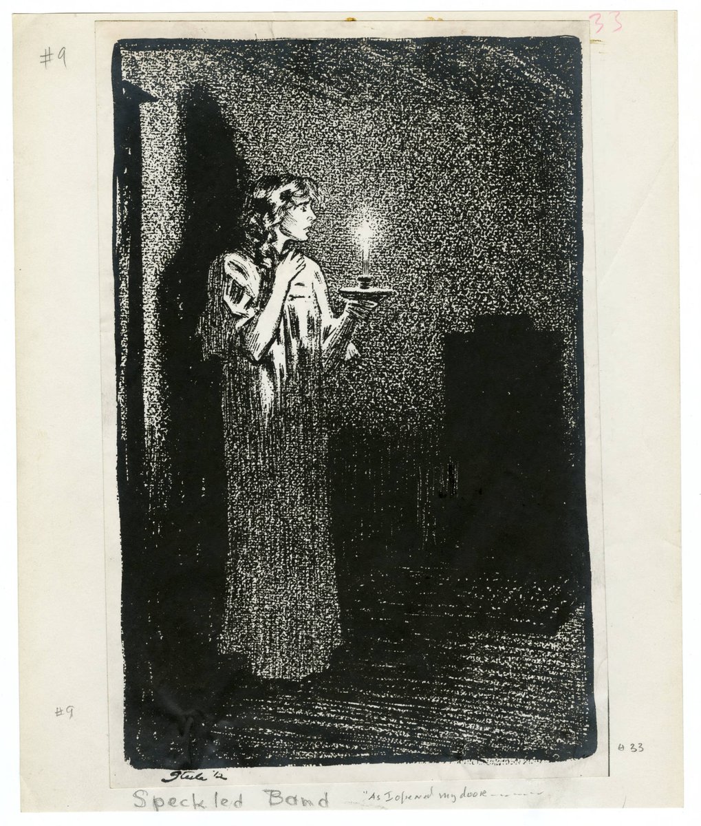 Time for some light in dark places. This 1912 Steele illustration was made for "The Speckled Band" and still causes us  @SherlockUMN  @umnlib a catch in our breath. For many this is their favorite Holmes adventure. Light a candle as you can. Be safe & well.  http://purl.umn.edu/99157 