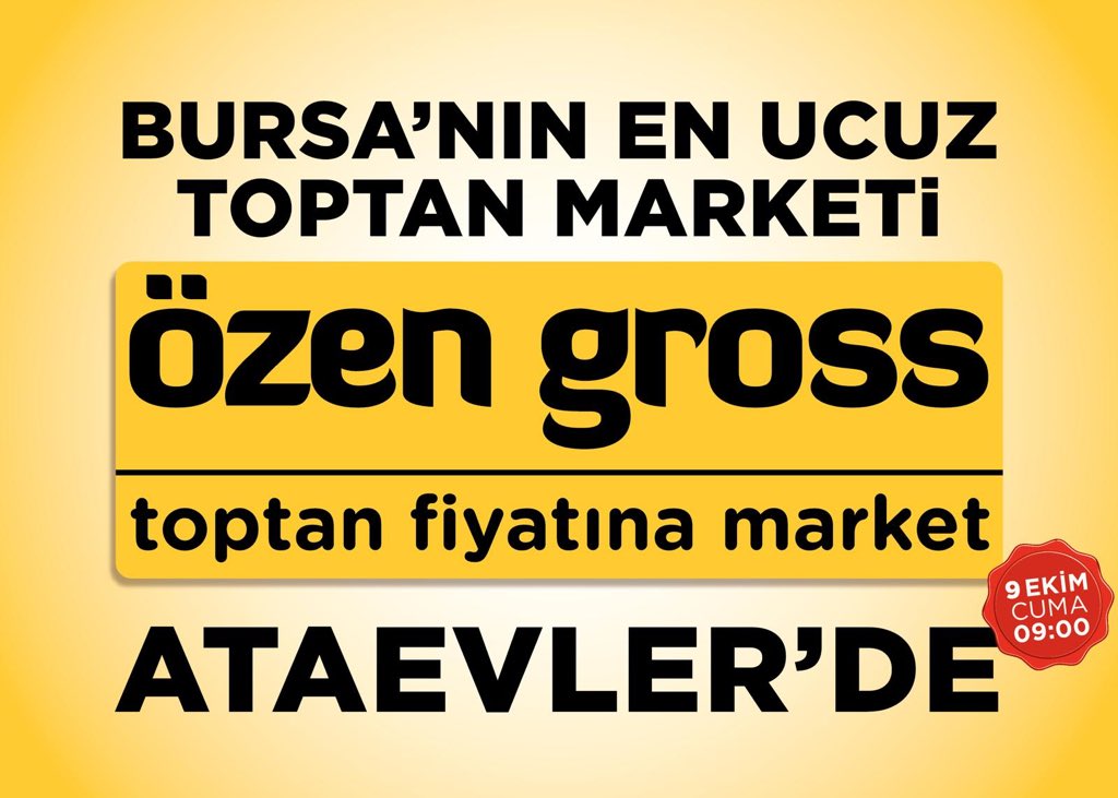 Haydi hayırlısı !!!ÇOK FARKLI YENİ KONSEPTİMİZLE YEPYENİ BİR HEYECAN YAŞIYORUZ !!!       Bursa’nın en ucuz toptan marketini açmaya hazırlanıyoruz.              #Bursa #ToptanFiyatınaMarket #ÖzenGross #Gross #BursanınEnUcuzMarketi #Yatırım #EnUcuz #İstihdam #Ekonomi #ÇokFarklı