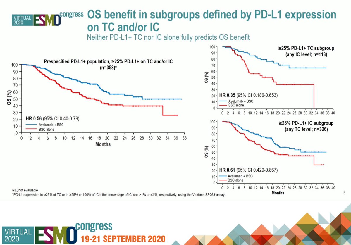 GuOnco's tweet photo. There's still NO predictive biomarker, as assessed PD-L1 expression, high TMB and mutation signatures (either alone or in combination), that optimally predict OS benefit from avelumab 1L maintenance (JAVELIN Bladder 100 trial).  #ESMO20 @CarcanoMD @EZucca @JoaoNeif @DD_Preto https://t.co/MVdHXuAcSk