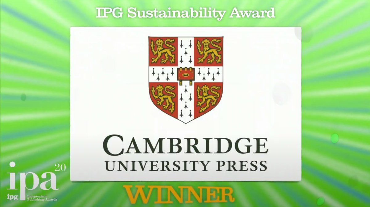 CUPAcademic's tweet photo. We are delighted to have won the first IPG Sustainability Award! 🎉🏆
Thank you to @ipghq and huge Congratulations to our fellow nominees @lonelyplanet @NosyCrow
Watch our winning moment and acceptance speech from Helen Griggs here: https://t.co/e6aW8N7xNT #ipa20 https://t.co/agLqXfaxZw